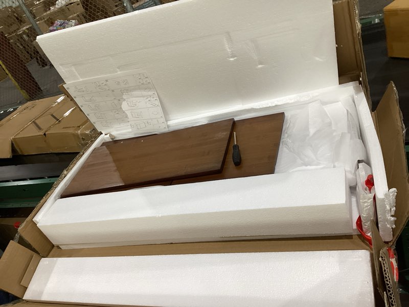 Condition photo showing Good Condition for HollyHOME Bamboo Wall Mounted Kitchen Sideboard with 2 Glass Doors and Adjustable Shelves, Freestanding Wall Storage Cabinet with Side Shelf for Bottle, Dish, Bowl, Console Dining Cupboard, Walnut Walnut ?l)31.5"