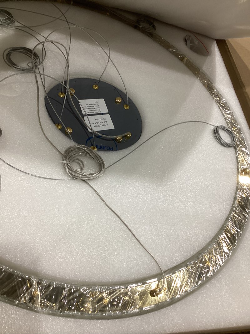 Condition photo showing New/Like New for Modern Crystal Chandelier Dimmable LED Ring Pendant Chandeliers Light Adjustable Glam Hanging Lighting Fixtures for Dining Room Living Room Bedroom Gold Light Gold 1r : 32"