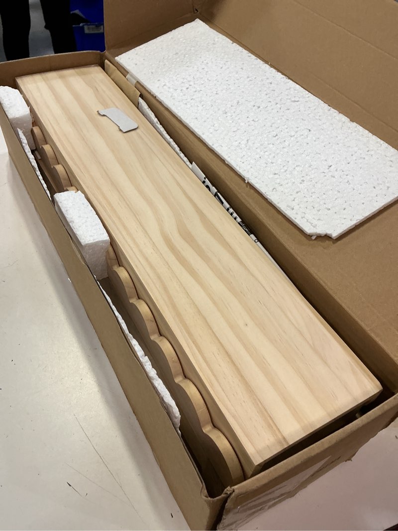 Condition photo showing Good Condition for shario nursery book shelves, 4-pack wood floating shelves for wall kids, scalloped shelves, wall book shelves for bedroom kids, toddler room, baby room, nursery decor (wood, 23 inches) 23 inches wood