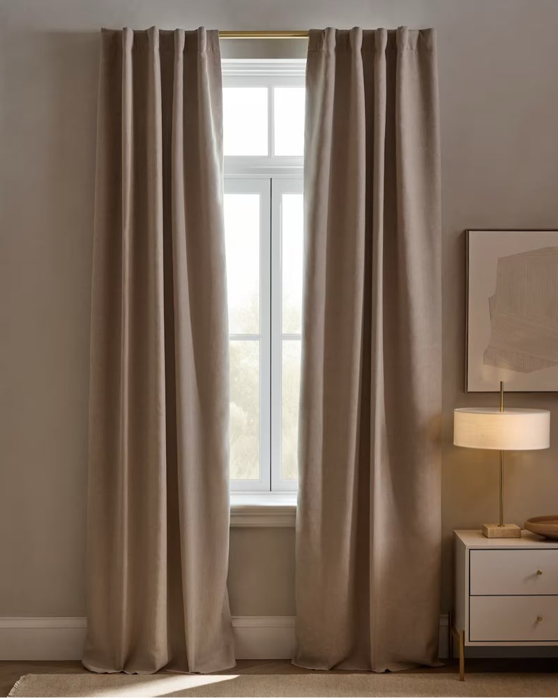 quince european linen room darkening curtain - single panel 1 dark flax 96x96 
