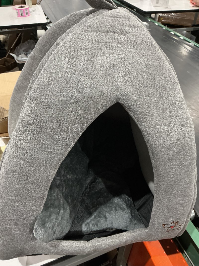 best pet supplies dog house bed crate mat tent indoor round soft plush for small, medium, and large breeds - gray linen, 19 x 19 x h:19"