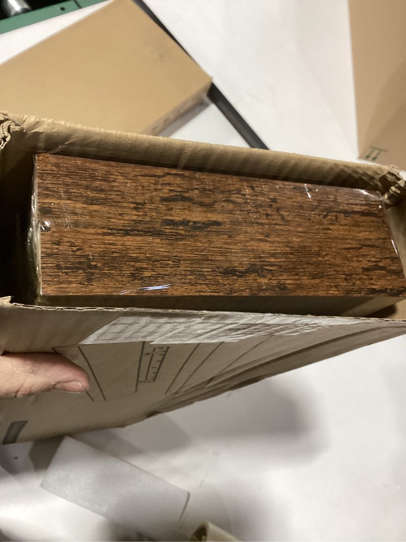Condition photo showing As Is for BAYKA Floating Shelves, 22.5 inch Rustic Wood Wall Mounted Shelves for Bedroom, Living Room, Kitchen & Office, Hanging Display Shelf with 22 lbs Capacity (Rustic Brown,Set of 2) B. Rustic Brown - Americana Farmhouse Style 22.5inches