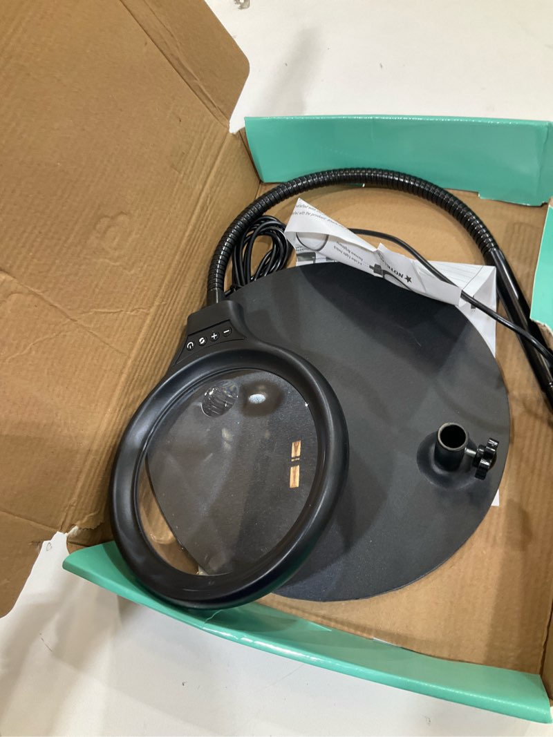 Condition photo showing As Is for 10X 20X Desk Magnifying Glass with Light and Stand, Magnifying Lamp with 3 Color Modes Lighted Magnifying Light for Crafts Hands Free, Head Button Reading Magnifier for Books Sewing 4.9 inch