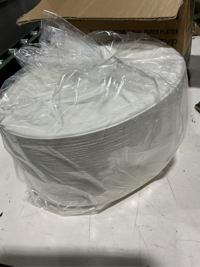 Condition photo showing New/Like New for vplus 100% compostable oval paper plates 10 inch 125 pack super strong disposable paper plates bagasse natural biodegradable eco-friendly sugarcane for bbq, party, gathering, and picnic 10 in white