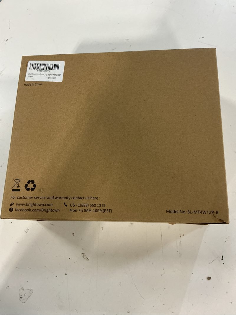 Condition photo showing New/Like New for christmas tree topper lighted with built-in led rotating snowflake projector lights, 9.6” hollowed tree topper with silver spangles plug in for indoor home xmas new year party holiday night tree decor silver snowflake projected snowflakes