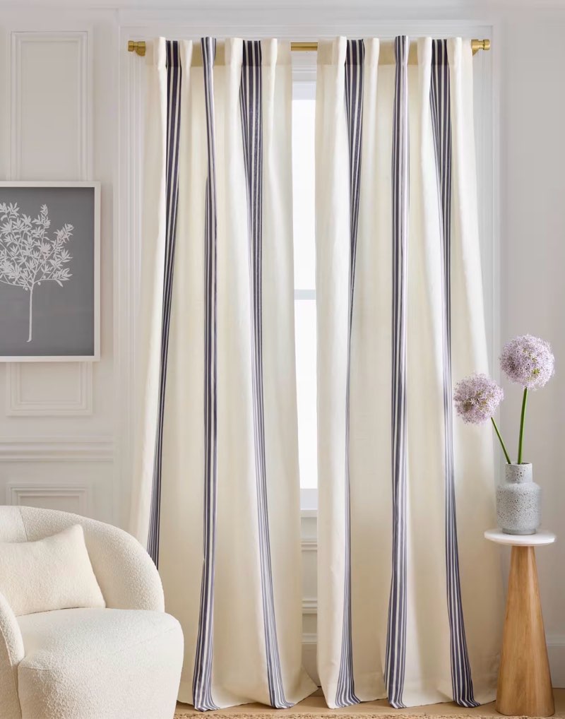 quince coastal stripe linen cotton curtain 48x84 -  panel 2 ivory navy