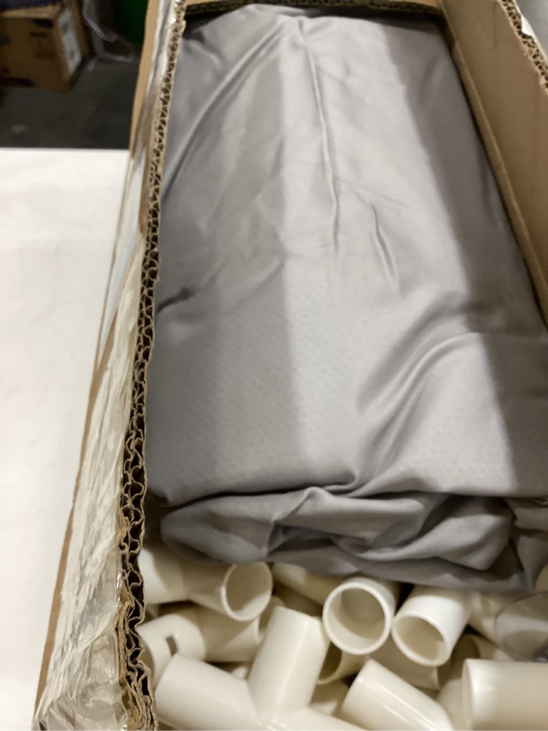 Condition photo showing As Is for 74"×50" Large Playpen for Babies and Toddlers, Kids Playyard with Basketball Hoop & Football Nets, Comes with a Storage Carry Bag, Pull Up Rings, Sturdy Safety Play Pen w/Soft Breathable Mesh (Grey) Light Grey