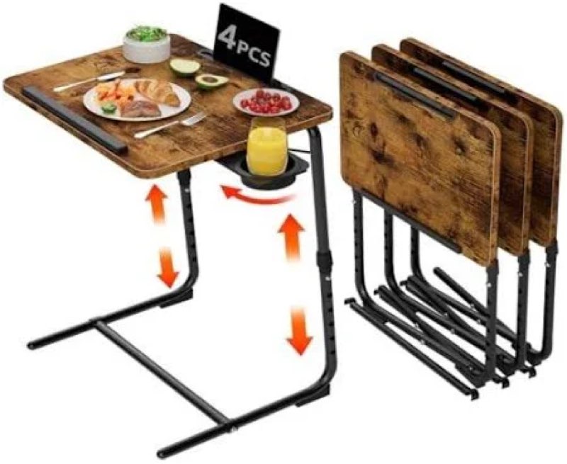 TV Trays Set of 4 - Folding TV Tray Adjustable Dinner Trays for Eating On Couch Wooden Tables Mate S