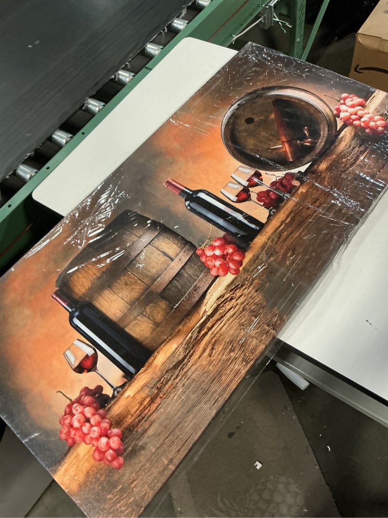 Condition photo showing New/Like New for modern frameless canvas wall art white wine barrel print