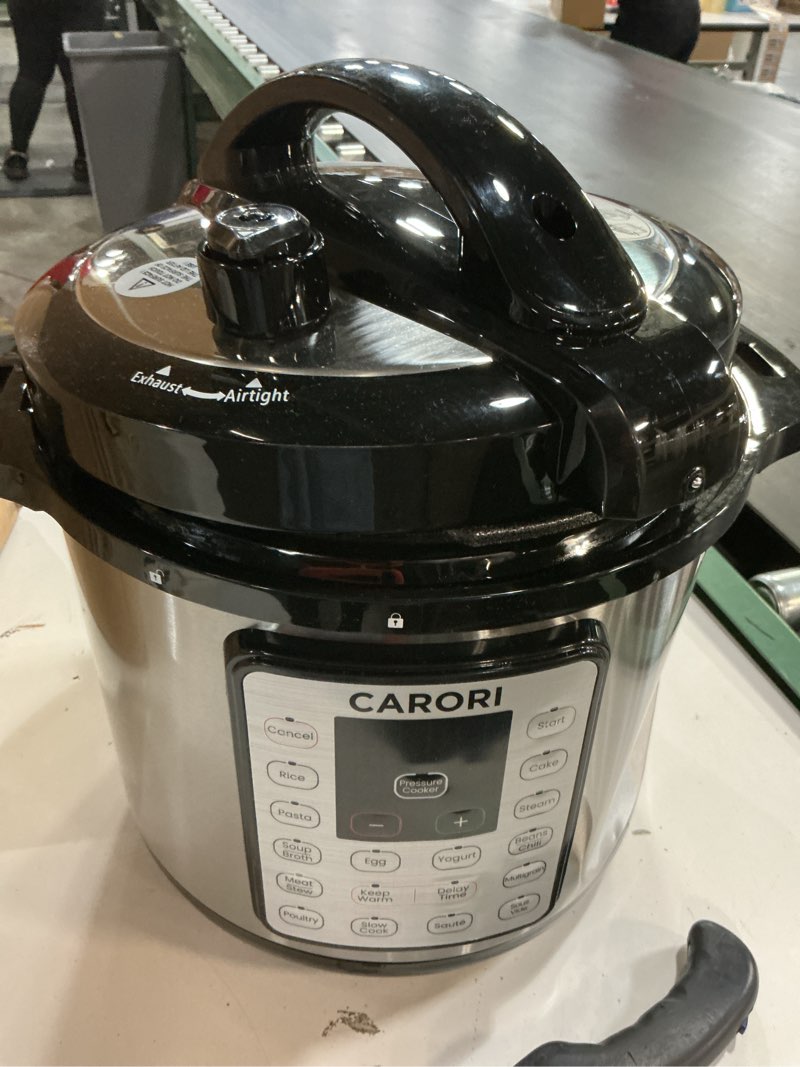 Condition photo showing As Is for (missing power cord)12-in-1 electric pressure cooker 8 quart, 1200w olla de presion multi-cooker with non-stick ceramic pot, slow rice cooker, saute, steamer, yogurt & food warmer, delay timer, silver silver 8 quarts