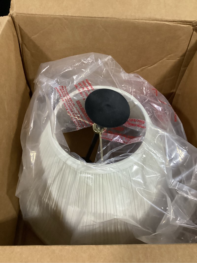 Condition photo showing As Is for aspen creative 33166, mushroom pleated traditional powder white spider lamp shade, 6-1/2" top x 15" bottom x 11" slant rice white