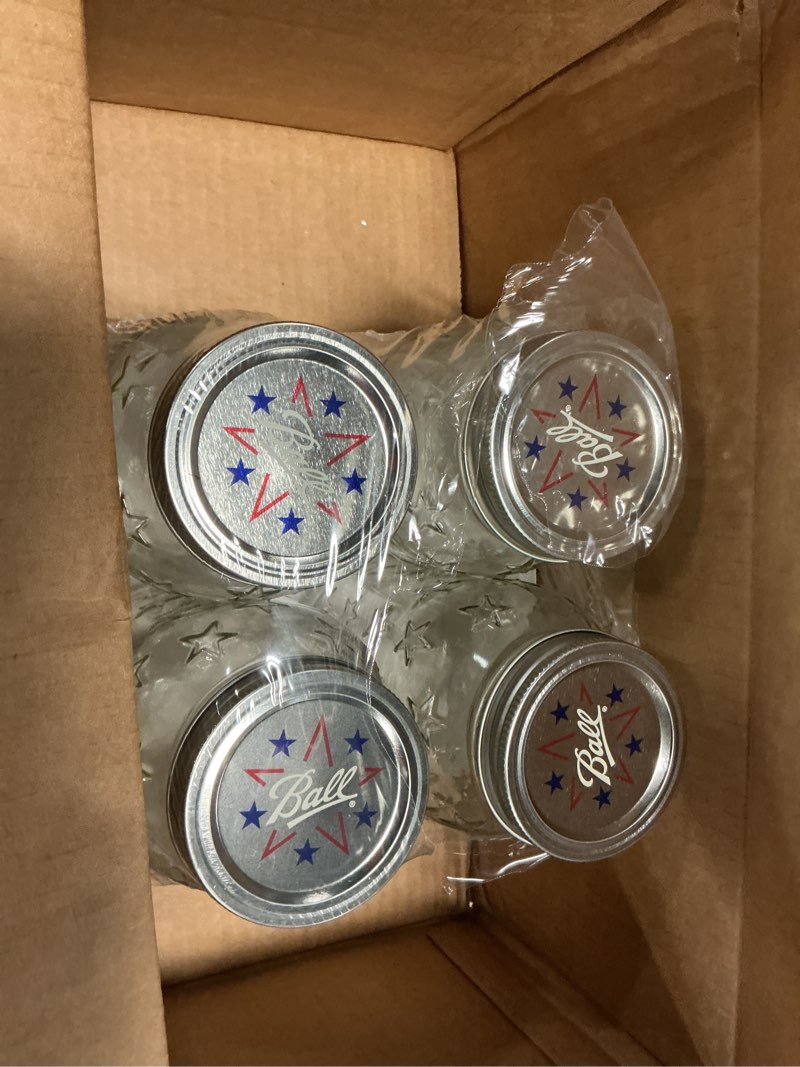 Condition photo showing Good Condition for ball 4ct americana quart regular mouth mason jar with band and lid