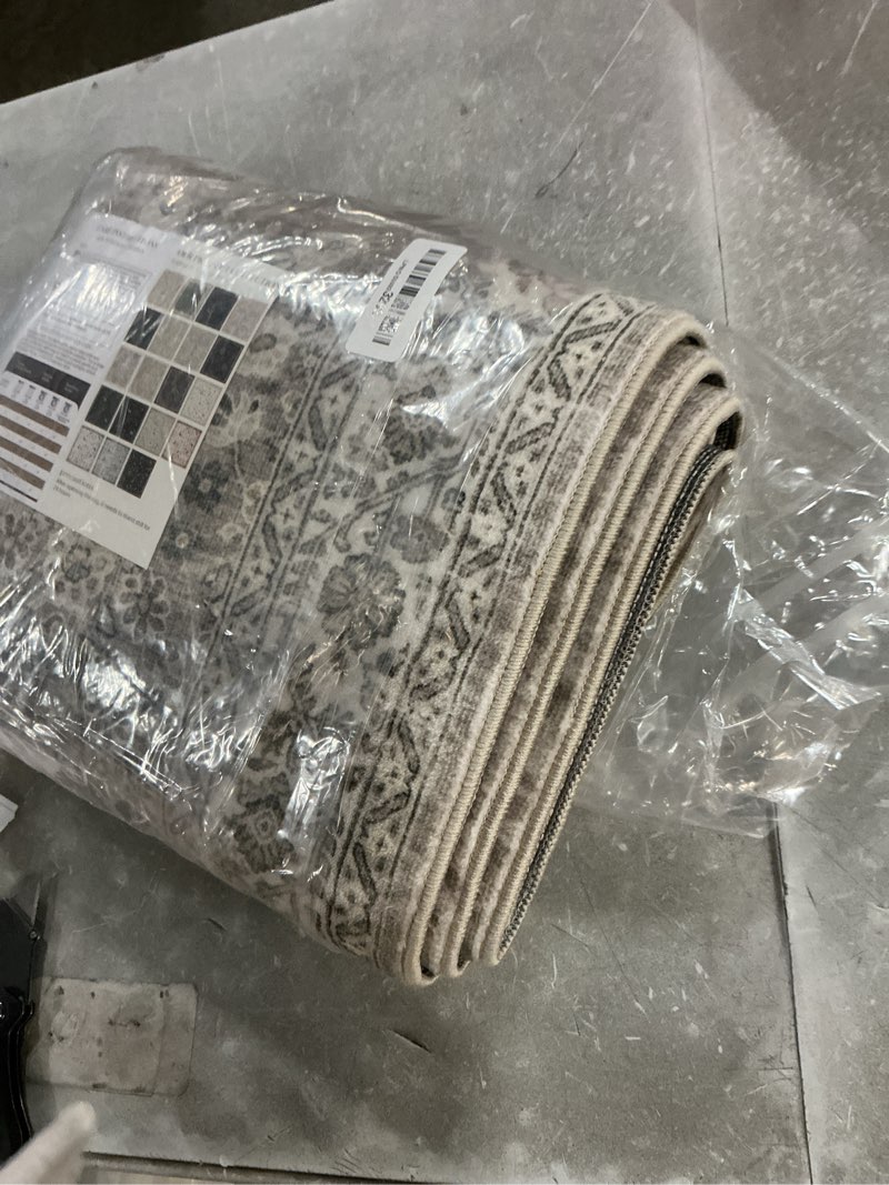 Condition photo showing As Is for machine washable kitchen runner rugs: 2'x10' hallway rug stain resistant non slip low pile soft carpet runners for hallways indoor entryway kitchen laundry room bedroom bathroom farmhouse 2' x 10' (rectangular) brown grey cream