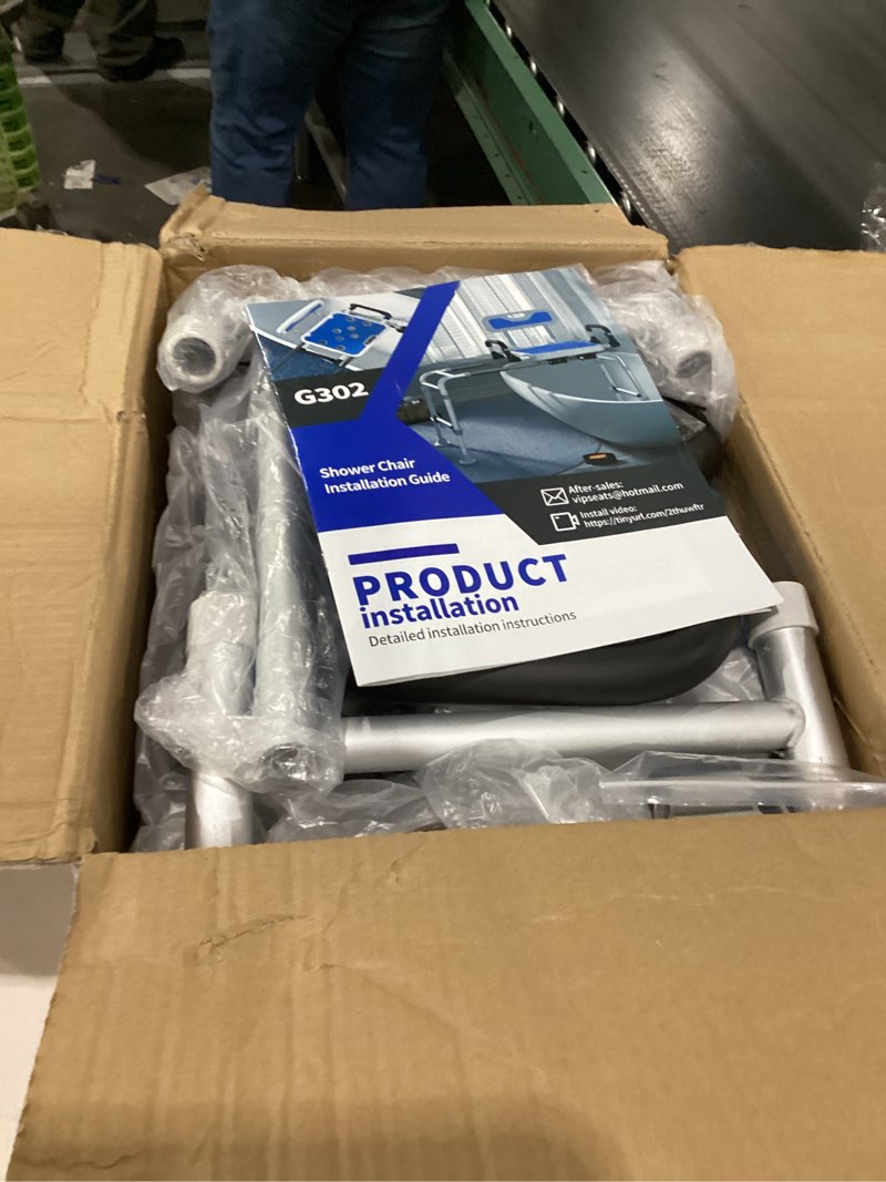 Condition photo showing Good Condition for Sliding Shower Chair for Inside Shower & Bathtub, 500lb Heavy Duty Adjustable Height Transfer Bench, Shower Bench Seat for Elderly Disabled & Seniors, Tub Transfer Bench with Quick-Dry Seat Sliding Shower Chair with Arms and Back