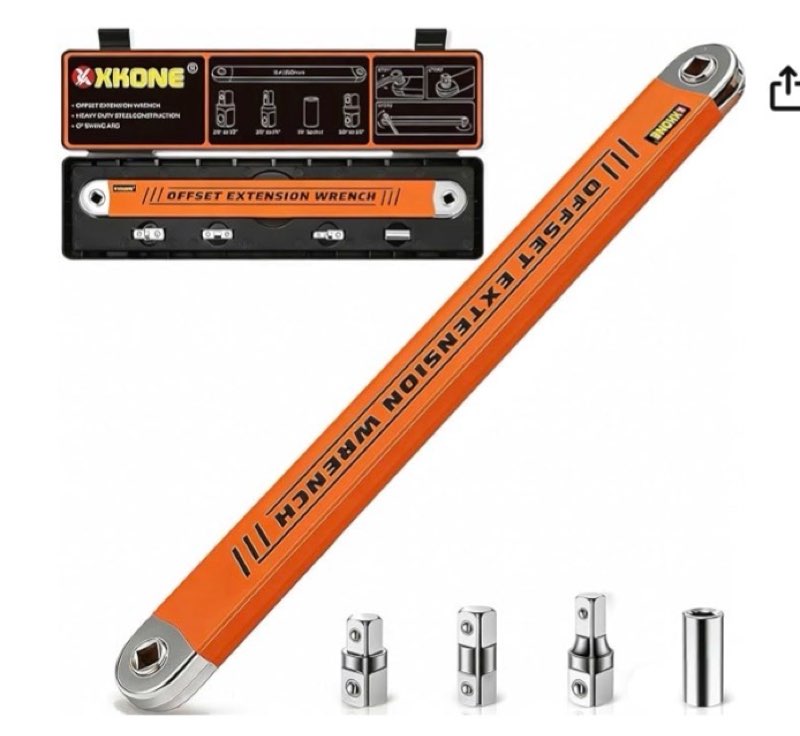 offset extension wrench – zero-degree swing for tight spaces,3/8" drive socket extender tool with 1/4",3/8",1/2" square adapters and 1/4" socket