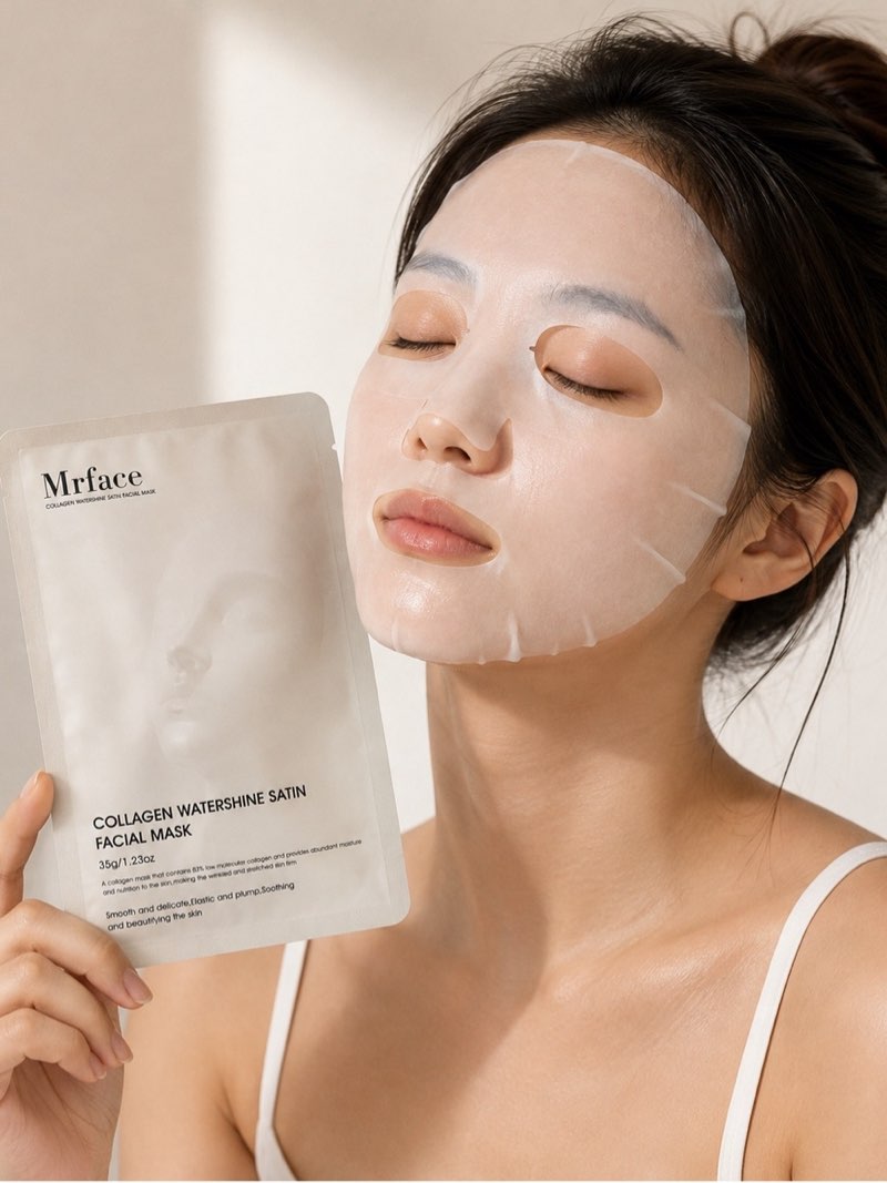 mrface collagen watershine satin facial mask 5 pack-collagen sheet masks