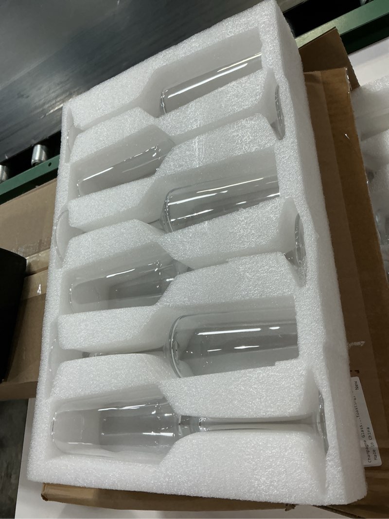 Condition photo showing New/Like New for champagne glasses, set of 12 champagne flutes with unique shape, long stem sparkling wine glasses for party, restaurant, bar, wine toasting, clear