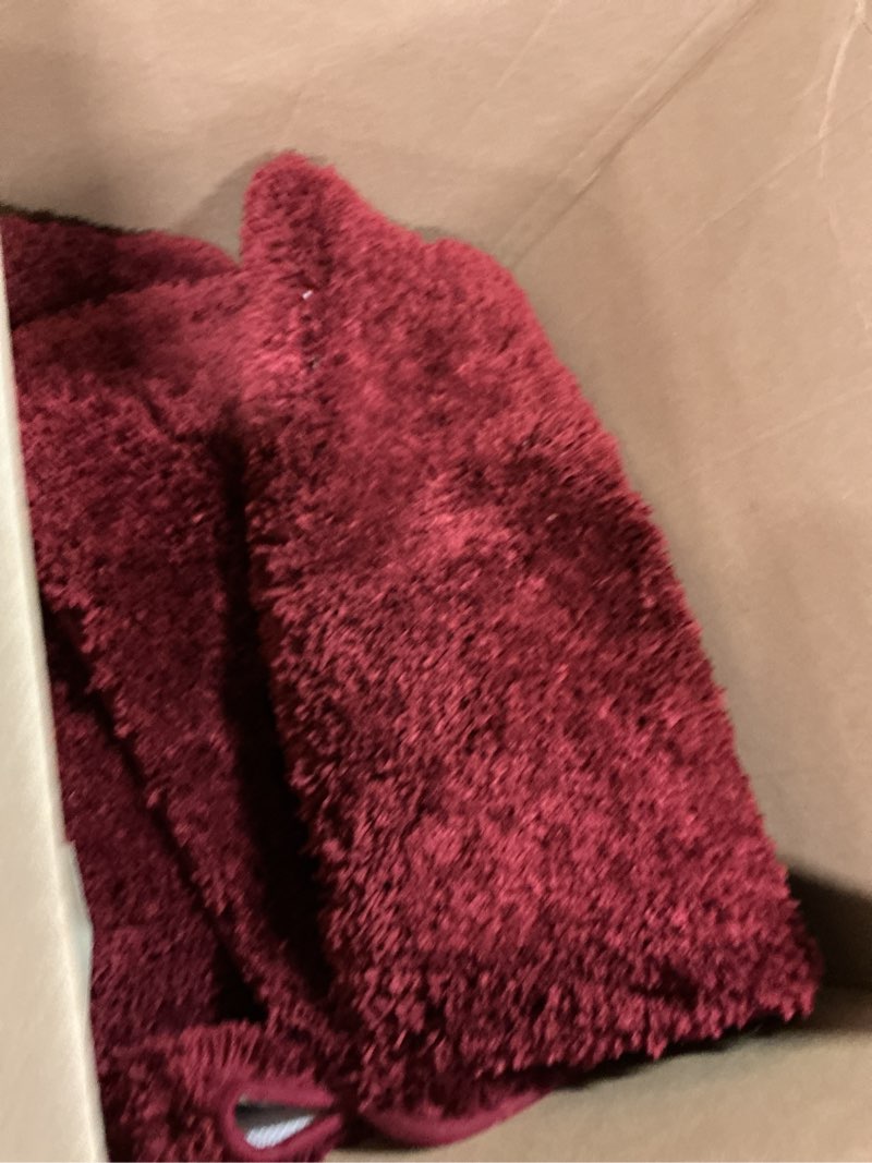 Condition photo showing Good Condition for YHF Bathroom Rug Set 2 Piece, Extra Thick & Soft Microfiber Shaggy, Machine Washable Bath Mats, Absorbent Bath Rugs, Non-Slip Rubber Backing Bath Mat for Bathroom Floor, Tub and Shower, Burgundy Burgundy 2 Piece: 17" X 24" + 20" X 32"