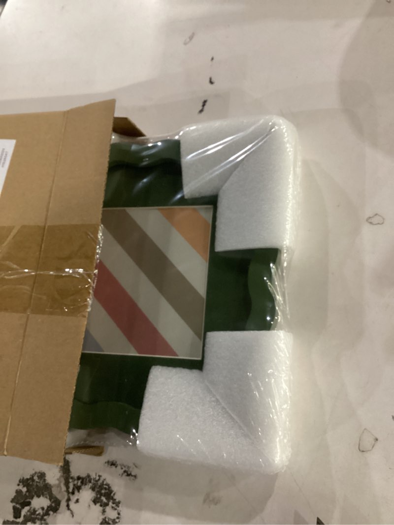 Condition photo showing New/Like New for 6x6 picture frame with mat for 4x4, wavy edge wooden real glass photo frame for tabletop and wall hanging, green, 1 pack green 6x6 in