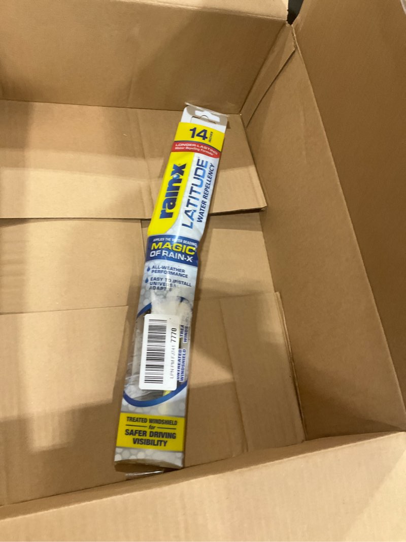 Condition photo showing As Is for rain-x 5079272-2 repellency water repellent wiper blades, 14" windshield wiper, all weather streak-free for enhanced visibility w/water repellency formula 14" latitude repellency