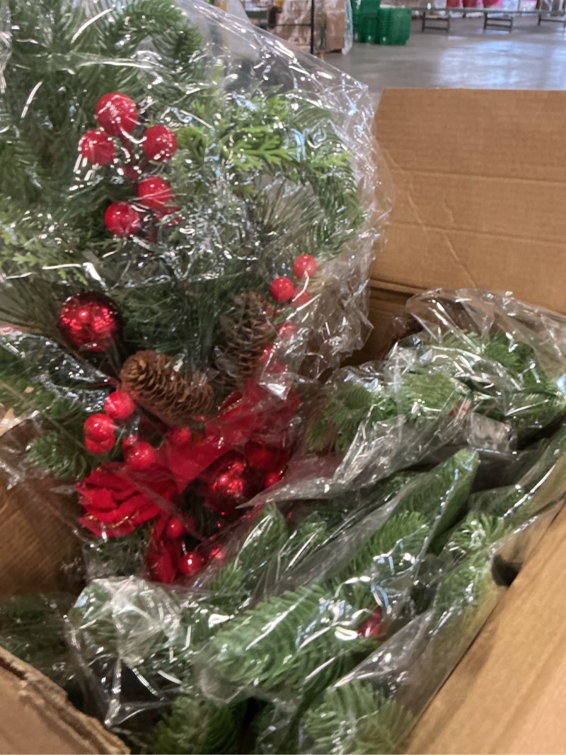 Condition photo showing Good Condition for Lyrow 8 Pcs Christmas Artificial Swags 24" Xmas The Cordless Prelit Stairway Swag Teardrop Trim Wreath Door Stair Swag Garland Christmas Swags for Outdoor Home Garden Decor(Red,Ribbon) Red Ribbon