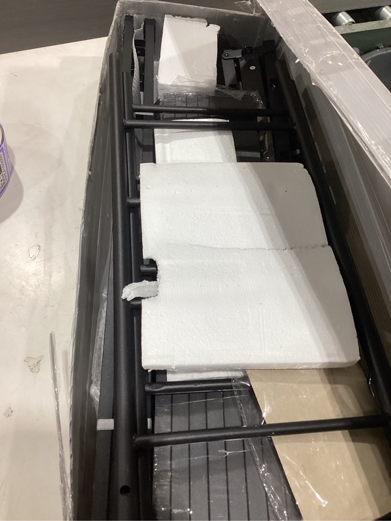 Condition photo showing As Is for zizin queen size metal bed frame with headboard & footboard 14 inch metal platform mattress foundation support with steel slat, under bed storage, no box spring needed queen 14 inch