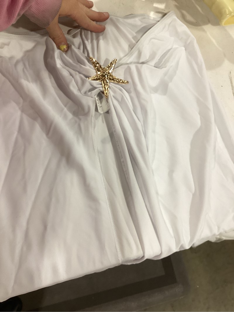 Condition photo showing As Is for edolynsa one piece swimsuit with cover up skirt starfish swimwear sets for women halter bathing suits vacation beach dresses white large