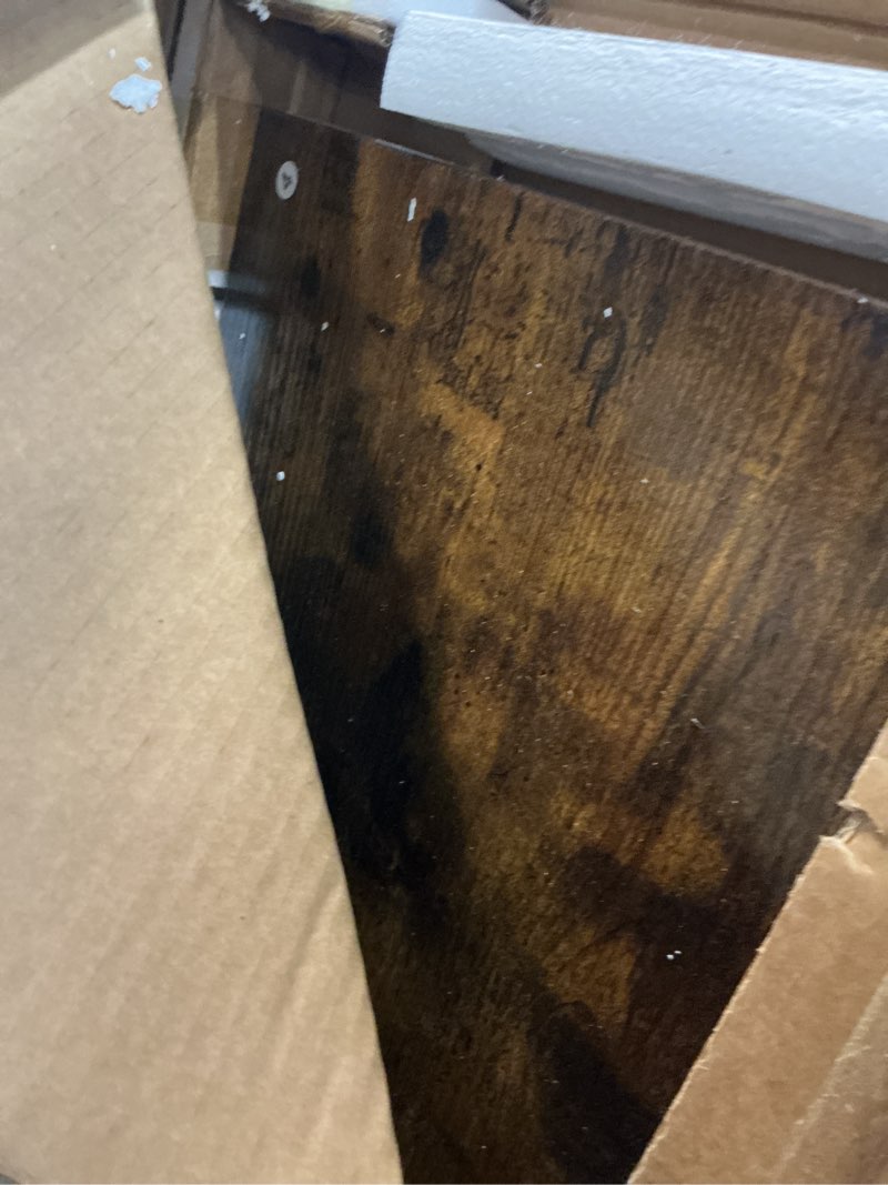 Condition photo showing As Is for efluky Washer Dryer Countertop, Wood Countertop with Edge Rails for Laundry Room Organization and Storage, Washer Dryer Topper for Laundry Room, 27.5" x 54" Rustic Brown