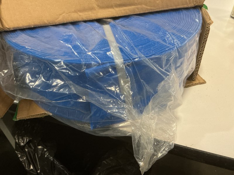 Condition photo showing New/Like New for 3" x 100 FT Lay Flat Water Pump Discharge Hose, Blue Heavy Duty Reinforced PVC Pool Backwash Hose for Swimming Filter Pump,with 2 Clamp Blue 3" ID x 100 FT