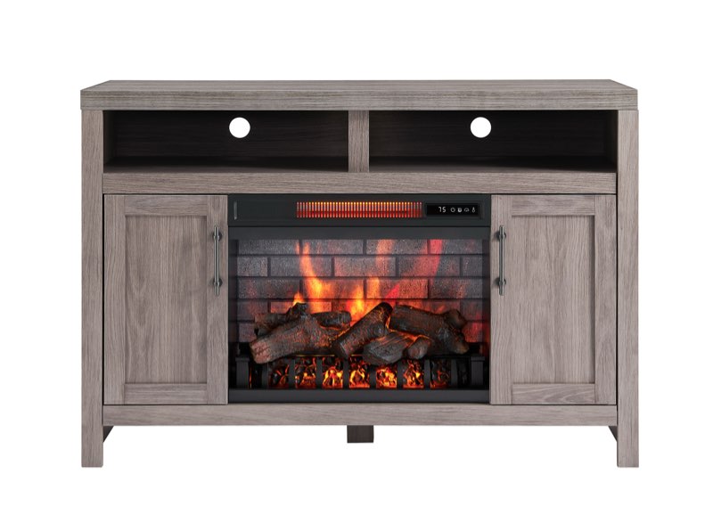 style selections 48-in w iron oak free standing infrared quartz flat wall electric fireplace 