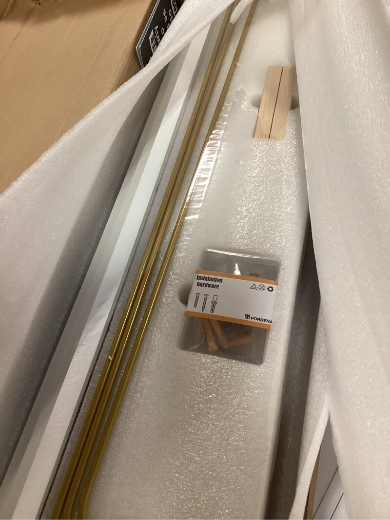 Condition photo showing Good Condition for Forbena 24 Inch Bathroom Floating Shelves for Wall Set of 3, Gold Bathroom Shelves Over Toilet Wall Mounted with Rail, Decorative Hanging Shelf for Bedroom Office Living Room Decor (White and Gold) 24 Inch White and Gold