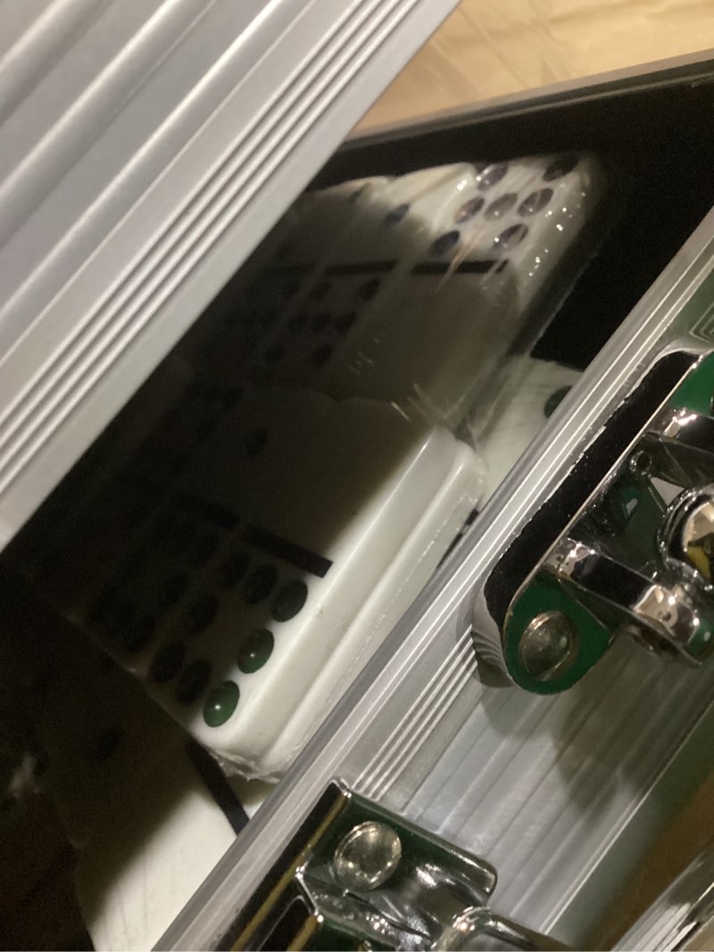 Condition photo showing Good Condition for Spin Master Games, Mexican Train Dominoes Set in Aluminum Carry Case, Includes Colorful Trains for Fun-Filled Family Game Night, for Kids & Family, 2-8 Players, for Ages 8 & Up