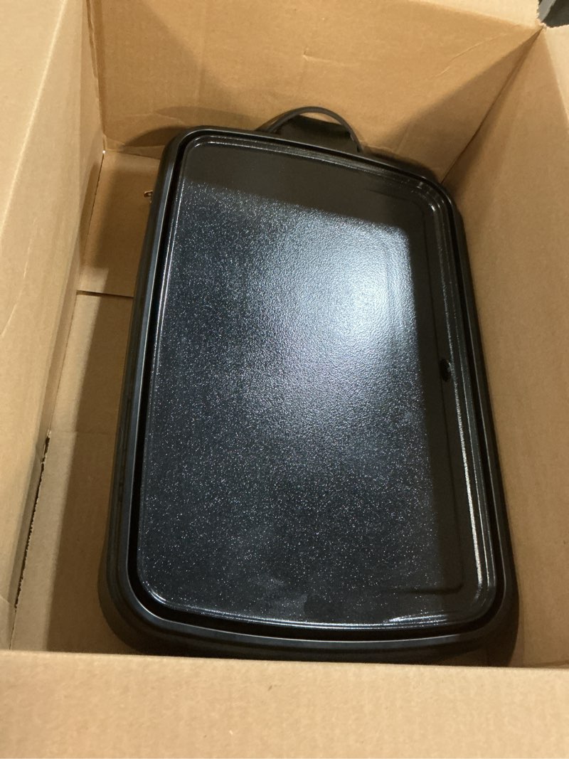 Condition photo showing As Is for chefman xl electric griddle with removable temperature control, immersible flat top grill, burger, eggs, pancake griddle, nonstick extra large cooking surface, slide out drip tray, 10 x 20 inch 10" x 20"