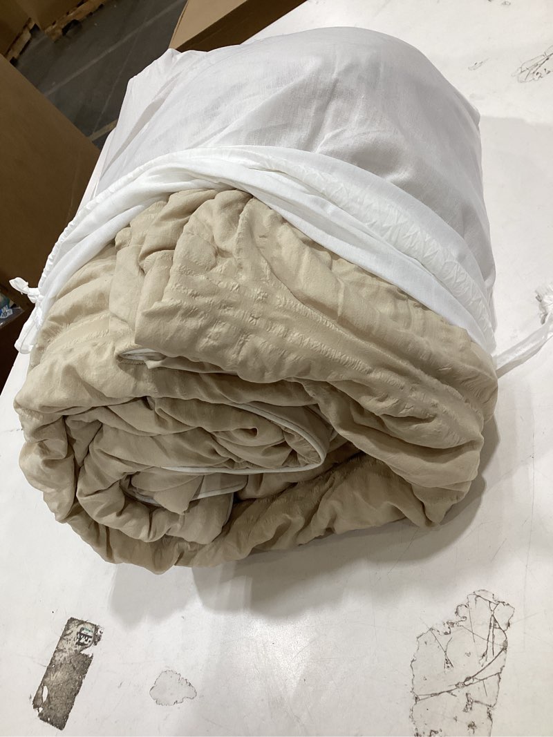 Condition photo showing New/Like New for bedsure 100% cotton muslin blanket 8-layer queen, breathable & substantial oeko tex gauze bedding, purewoven all-season moisture-wicking comfort, softens after wash, linen beige, 90"x90" linen beige queen