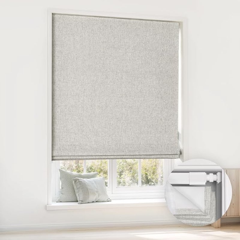 LazBlinds No Drill Roman Shades for Windows, Cordless Blackout Window Shades with UV Protection, Pol