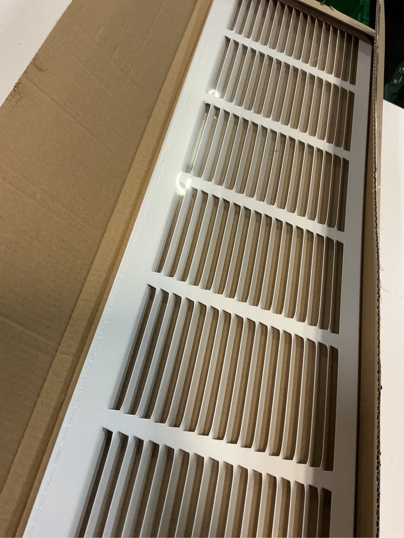 Condition photo showing New/Like New for hvac premium 30'' x 8'' [duct opening] flat stamped steel return air grille - sidewall and ceiling - hvac vent duct cover - white [overall size: 31.75''w x 9.75''h] 30 x 8