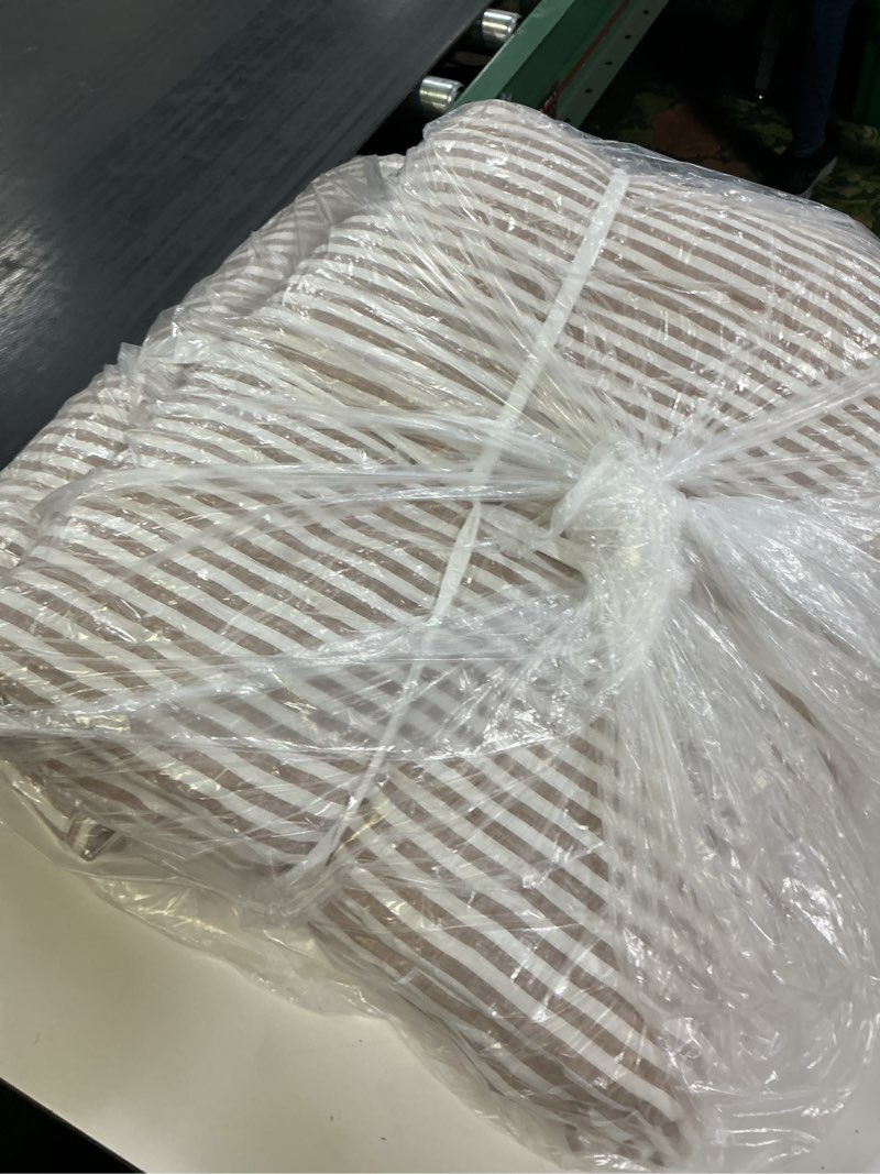 Condition photo showing Good Condition for european linen patterned quilt, full/queen, latte/white stripe