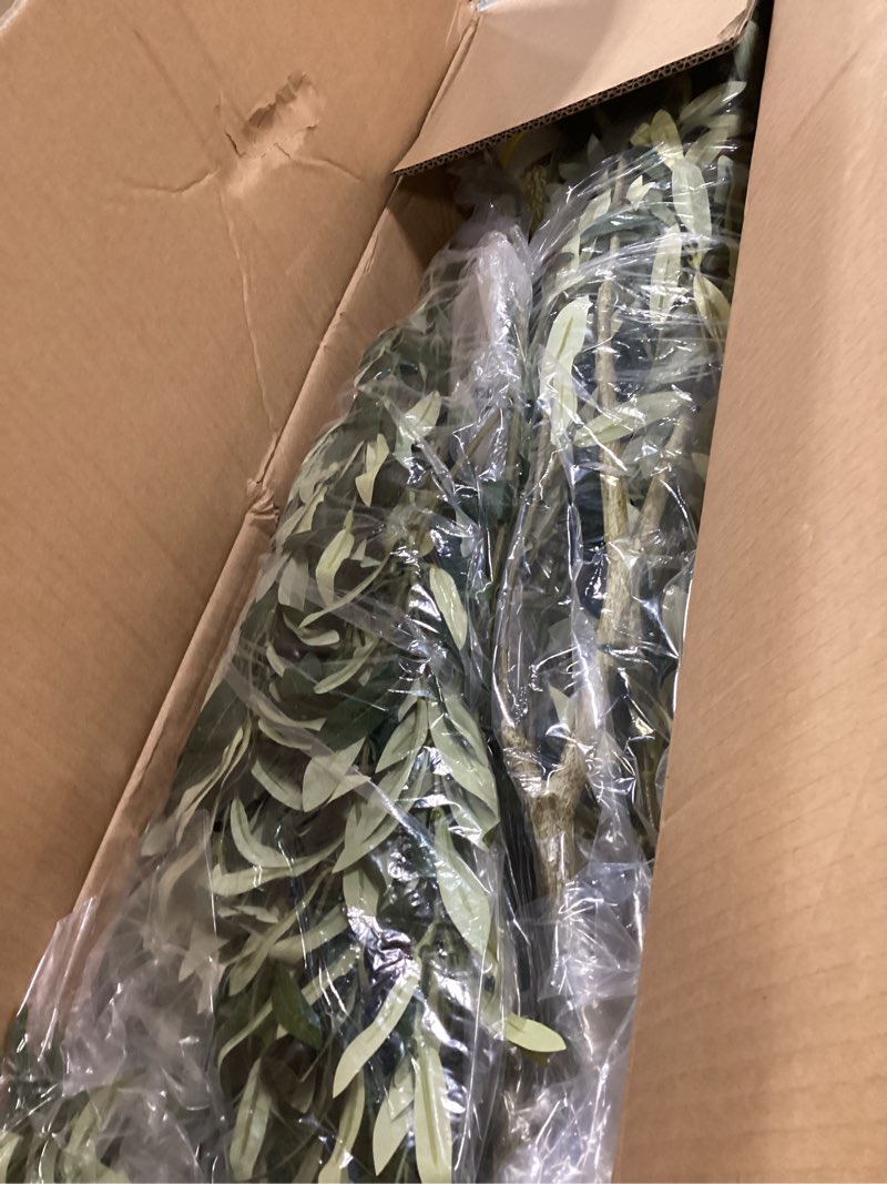 Condition photo showing Good Condition for Realead Faux Olive Tree 7ft - Large Artificial Olive Tree Indoor with Realistic Leaves and Olives - Full and Grand Design Fake Olive Tree with Sturdy Base for Indoor Outdoor Office Decor