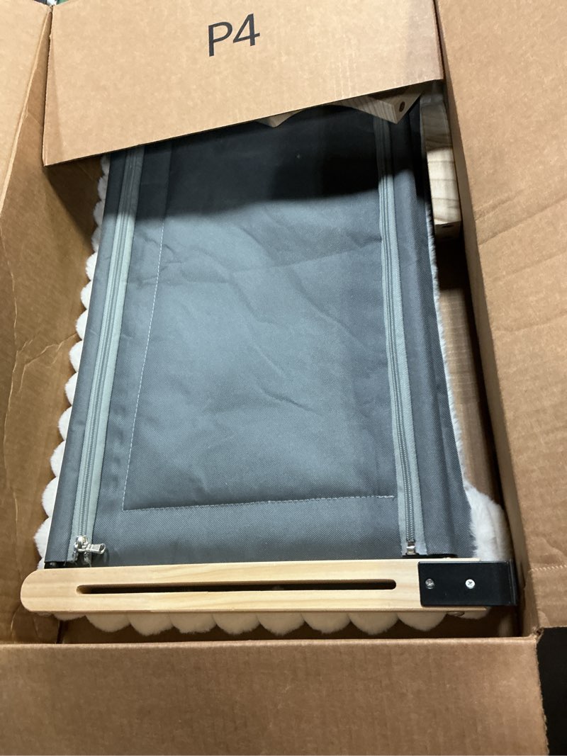 Condition photo showing Good Condition for Large Cat Window Perch with Industrial-Grade Suction Cups - Solid Pine Wood Hammock Bed, Soft Cushion - 42 lb Capacity for Heavy Cats Inside Brown/White X-Large