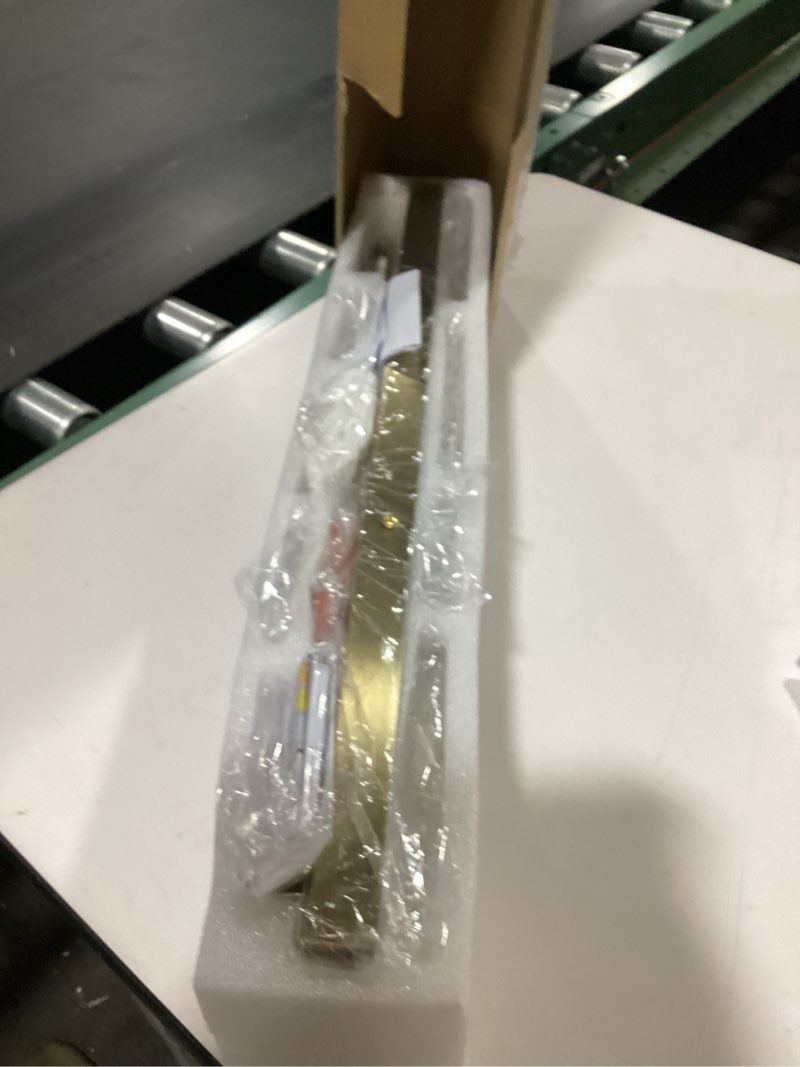 Condition photo showing New/Like New for Modern Brushed Gold 6-Lights Bathroom Vanity Light, Eleglant Brass LED Bathroom Light Fixtures Over Mirror, Dimmable Acrylic Shade Wall Lighting Fixtures, Hardwired Wall Light(H9.25in, L21.26in) 6 light M Gold