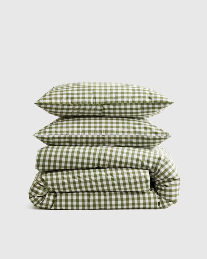 organic crisp percale gingham duvet cover set size: king/cal king color: olive