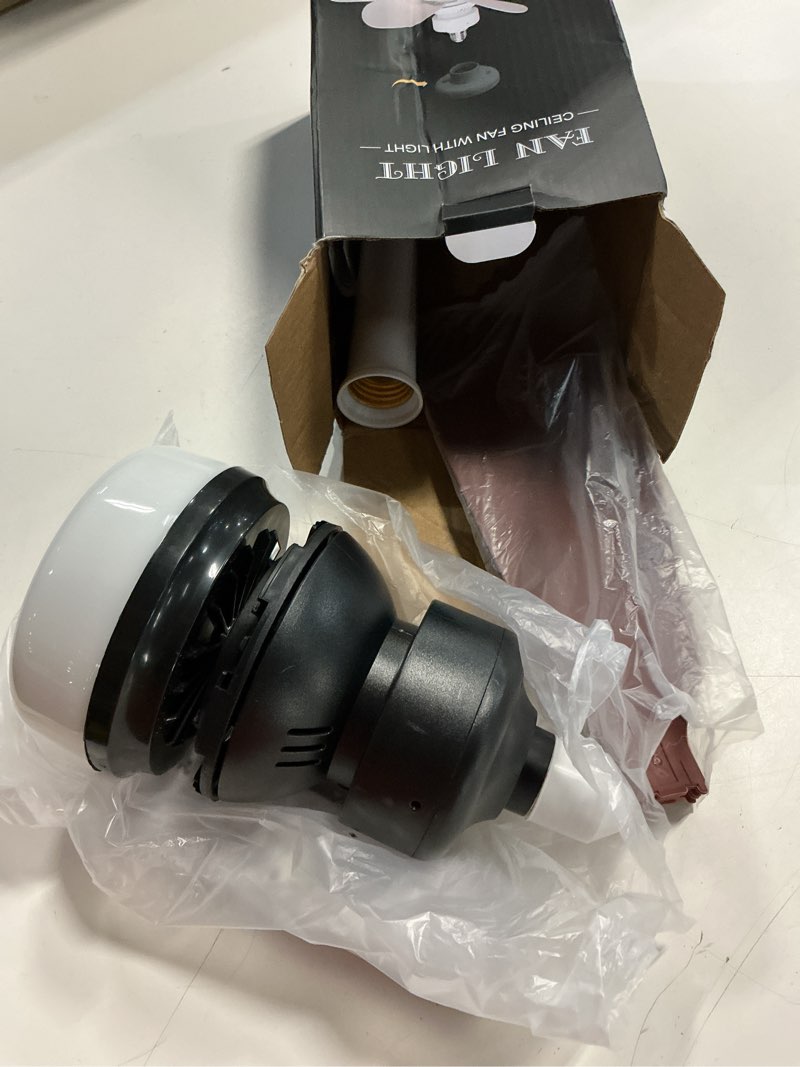 Condition photo showing New/Like New for socket fan light, light bulb fan 20.5in dimmable, screw in socket fan ceiling fan with light for garage, kitchen, basement (wood grain)
