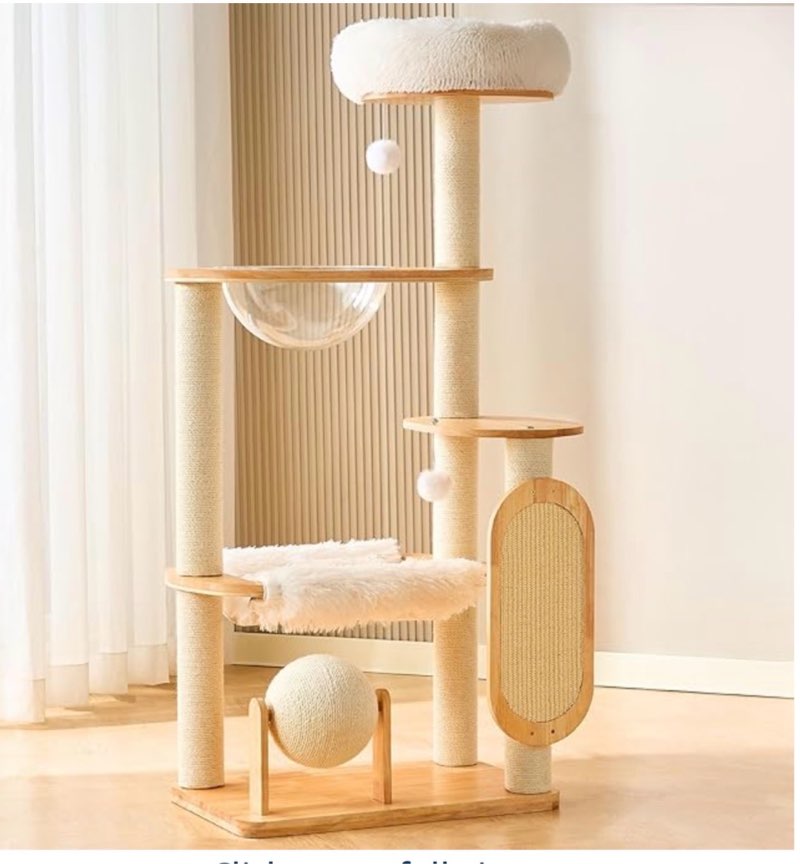 hittite solid wood cat tree tower with scratching post, 36.6 inches tall cat towers with scratching 