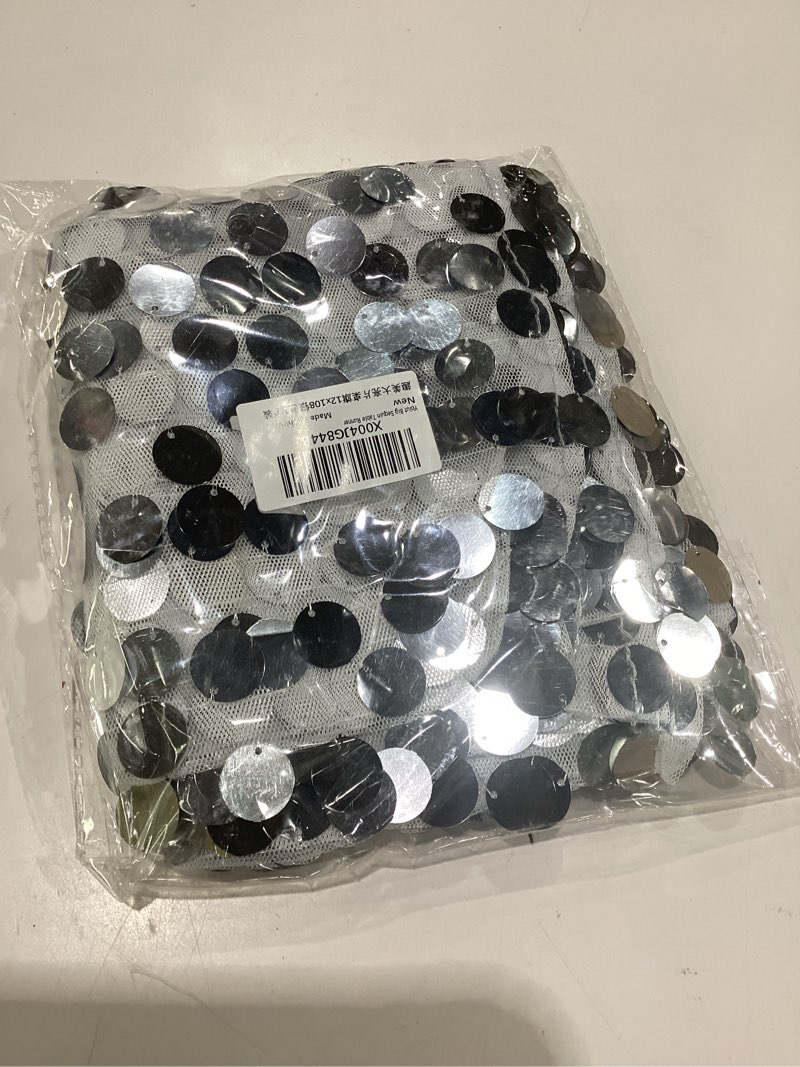 Condition photo showing Good Condition for 12 x 108 inch silver sequin table runner glitter rectangle big sequin table runner for wedding party birthday christmas halloween decoration (1 pack) silver 1