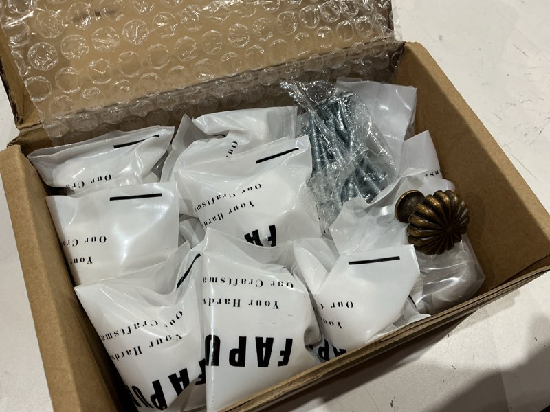 Condition photo showing As Is for 20 pack antique brass cabinet knobs for kitchen cabinets and dresser drawers?zinc alloy hardware handles pulls?vintage cupboard drawer knob 20 antique brass