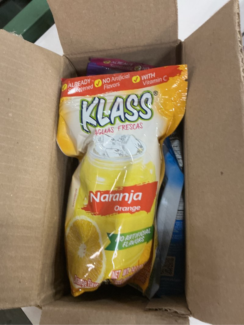 Condition photo showing Good Condition for (best by 06-16-27) klass aguas frescas drink mix tropical variety pack - strawberry, grape, tropical punch & orange - powder drink mix, water drink mix with natural flavors & vitamin c, makes 28 to 36 quarts (56 to 72 drinks) strawberry , grape, tropical punch & orange