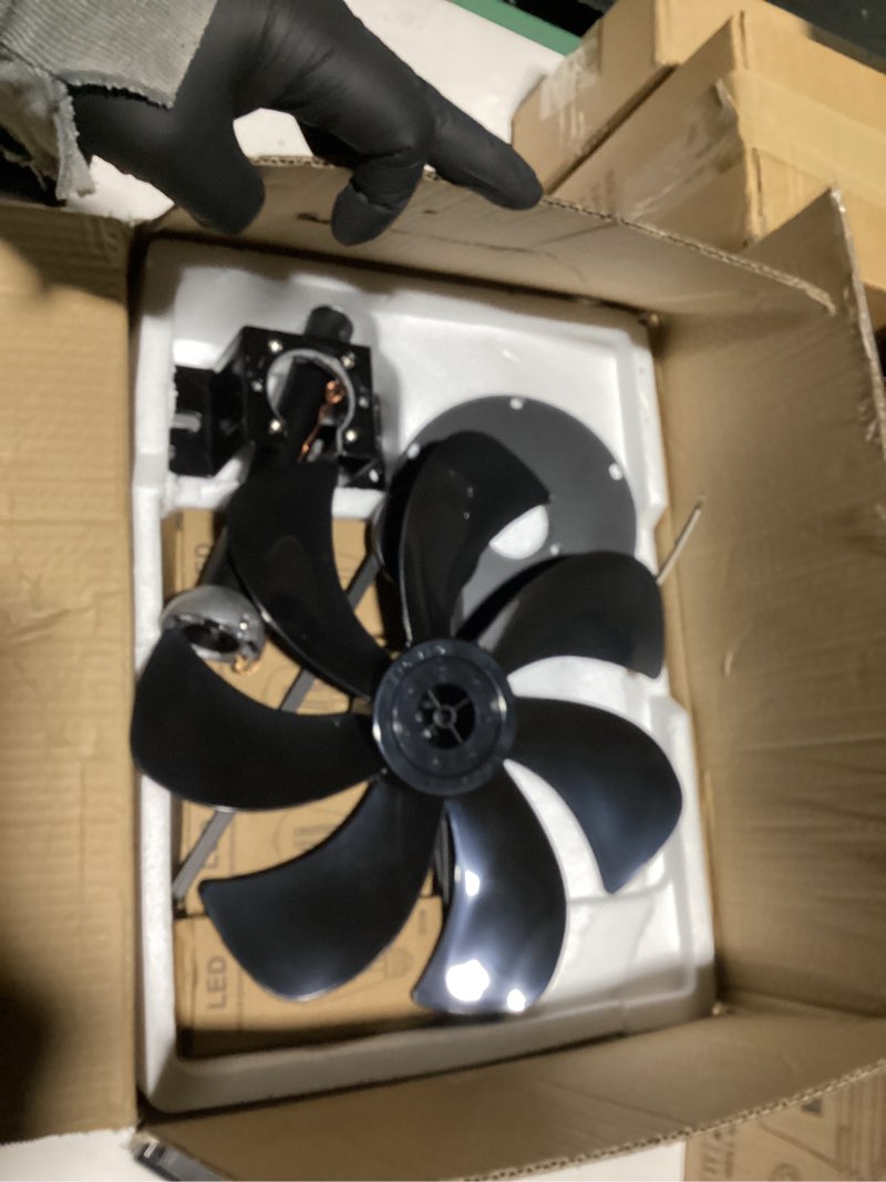 Condition photo showing As Is for DLLT Caged Ceiling Fan with Light: 20" Farmhouse Fandelier with Lights and Remote & APP - Black Rustic Semi Flush Mount Bladeless Ceiling Fans Enclosed Fan for Bedroon Kitchen Living Dining Room Black-BD 20 inches