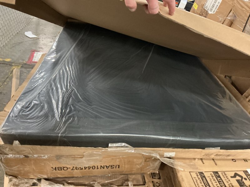 Condition photo showing As Is for (incomplete) king size linen bed frame, upholstered platform bed frame with adjustable headboard, wooden slats support, no box spring needed, easy assembly, grey grey king