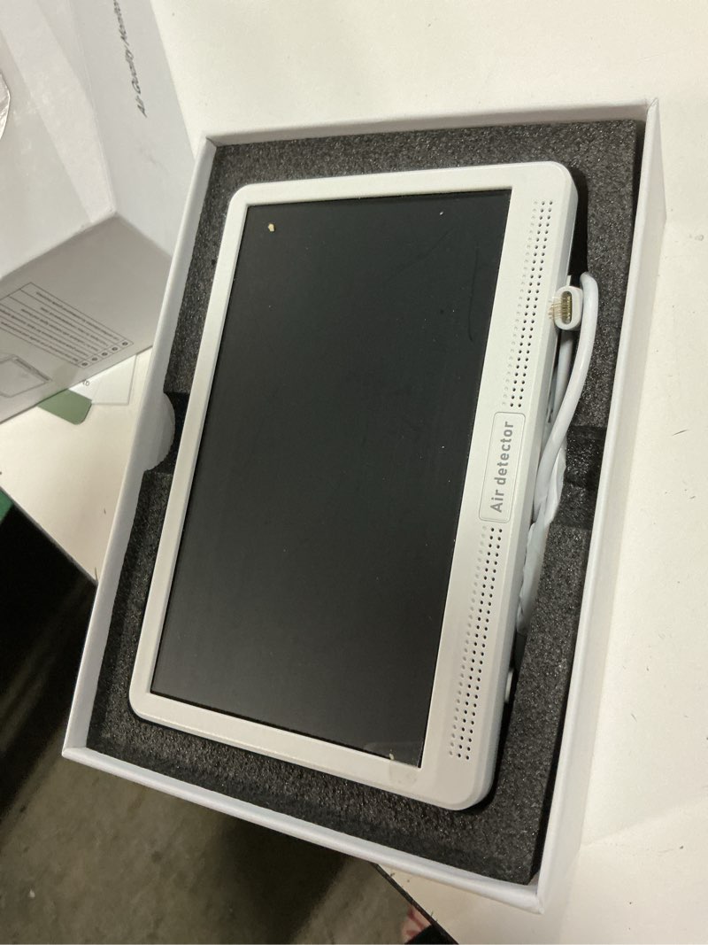 Condition photo showing Good Condition for 16 in 1 air quality monitor indoor 7" display 9 aqi+7 aqi alerts, co2 monitor air quality tester for co2, tvoc, pm2.5 pm1.0 pm10, hcho temperature humidity aqi & time air quality meter for home 8h standard-white
