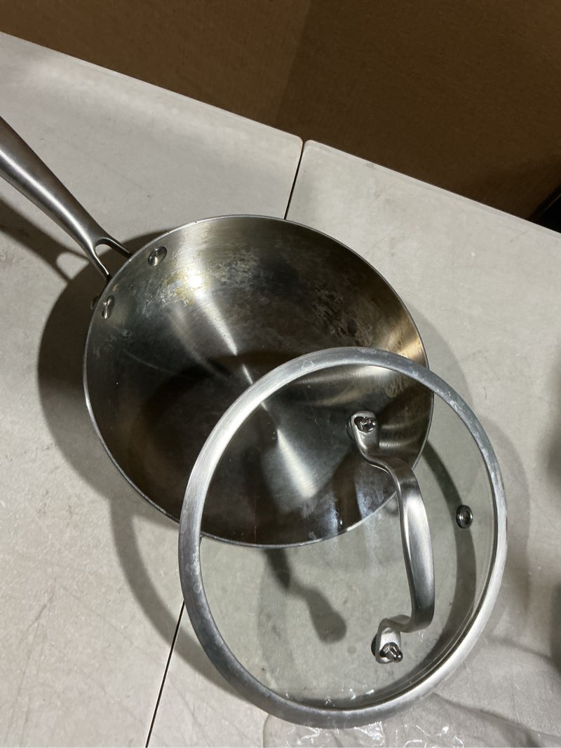 Condition photo showing As Is for Inqibee 8 Inch Tri-Ply Stainless Steel Frying Pan with Lid,Omelet Pan,Egg Pan,Skillet,Induction Cooking Pan,Dishwasher and Oven Safe 8 Inch with Lid